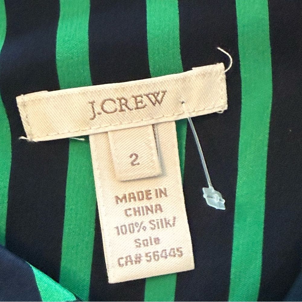 J. Crew Silk Polly Popover in Stripe Crepe de Chine Kelly Green & Blue Size 2 - Picture 7 of 10